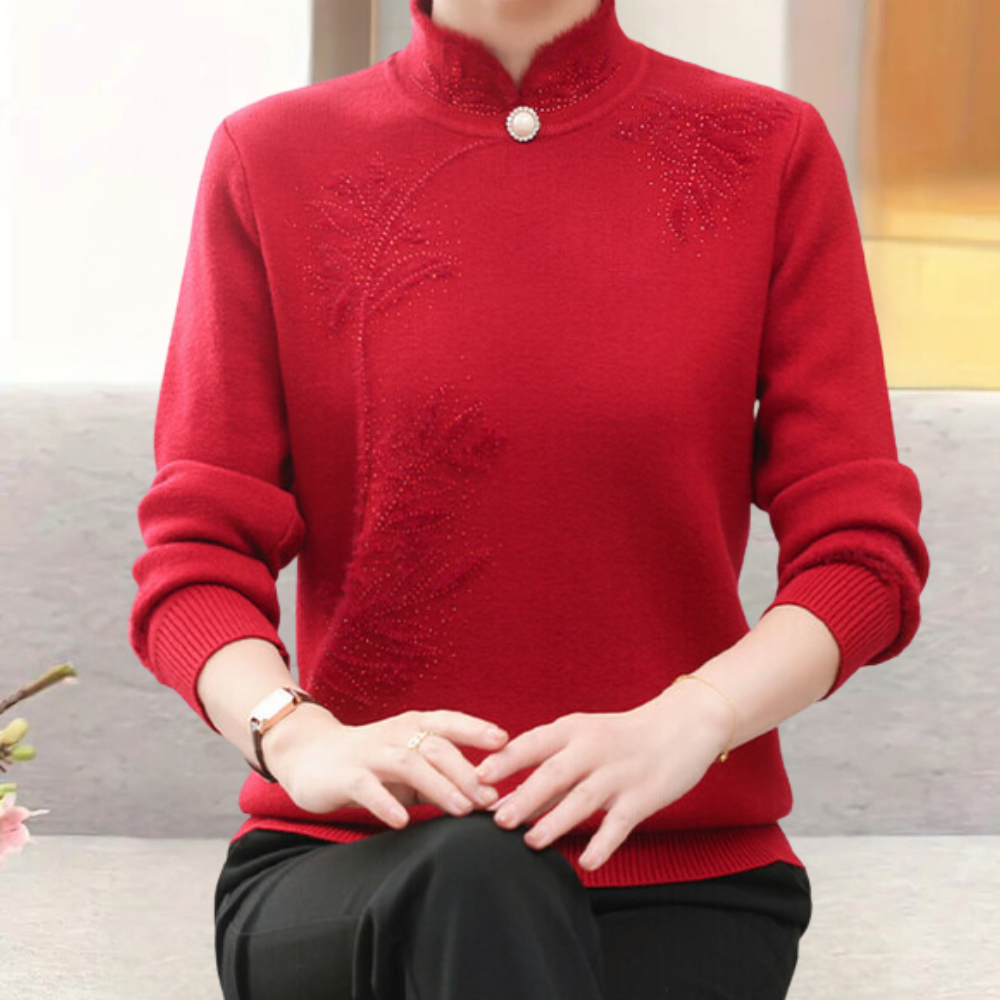 Cardigan for women with floral pattern and high collar – Alfhild
