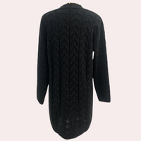 Schwarzer Strickpullover Damen, Zopfmuster, langärmelig, modisch, warm, Winterkleidung.