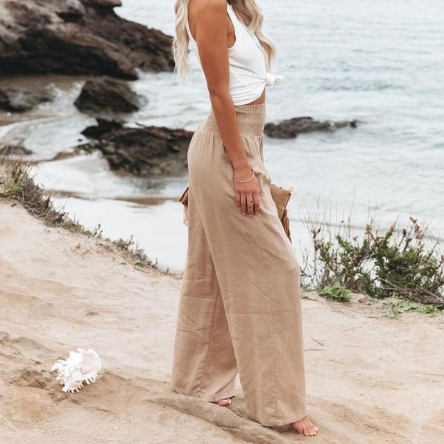 Pantalones de lino para mujer aireados con pierna ancha – Liv