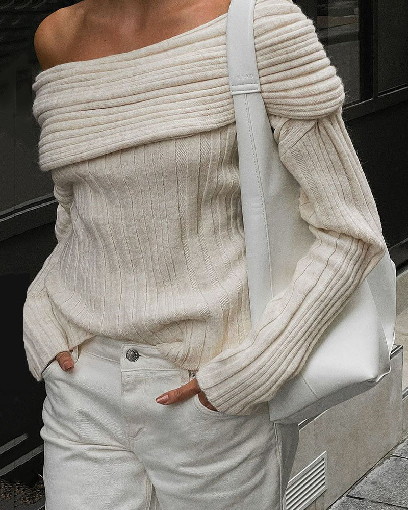 Casual Knitted Sweater with One Shoulder – LuxeOne