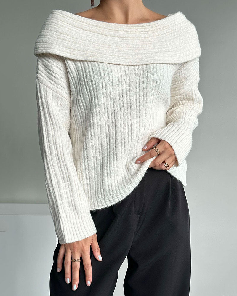 Casual Knitted Sweater with One Shoulder – LuxeOne