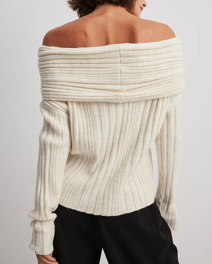 Casual Knitted Sweater with One Shoulder – LuxeOne