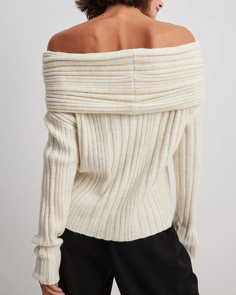 Casual Knitted Sweater with One Shoulder – LuxeOne