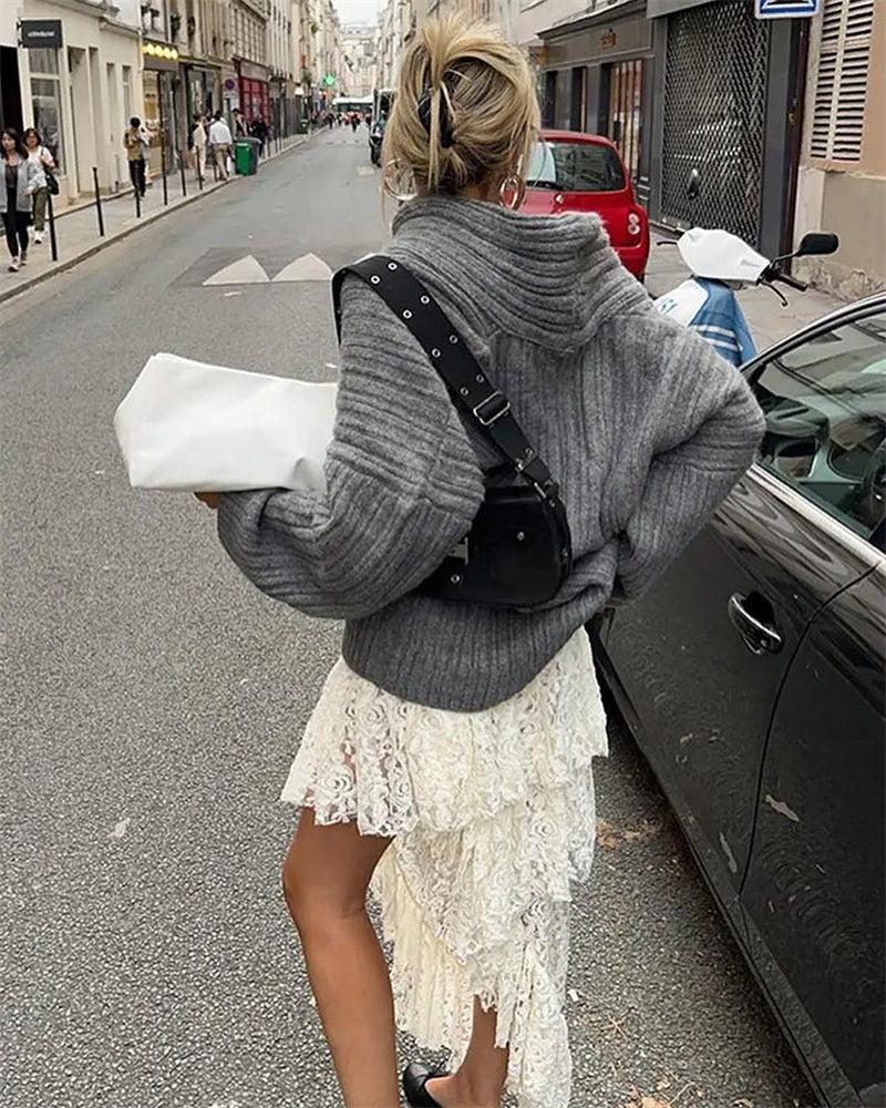 Casual Knitted Sweater with One Shoulder – LuxeOne