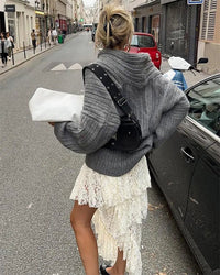 Casual Knitted Sweater with One Shoulder – LuxeOne