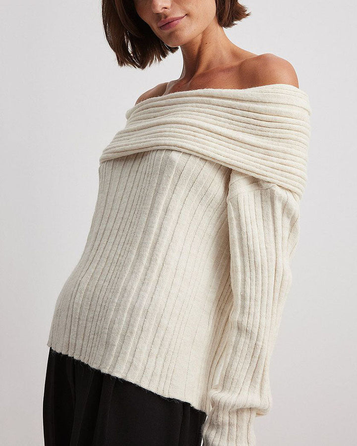 Casual Knitted Sweater with One Shoulder – LuxeOne