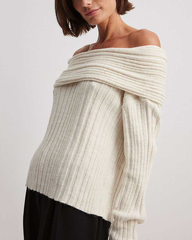 Casual Knitted Sweater with One Shoulder – LuxeOne