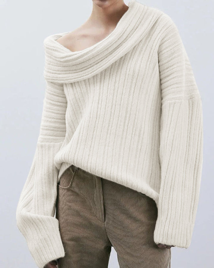 Casual Knitted Sweater with One Shoulder – LuxeOne