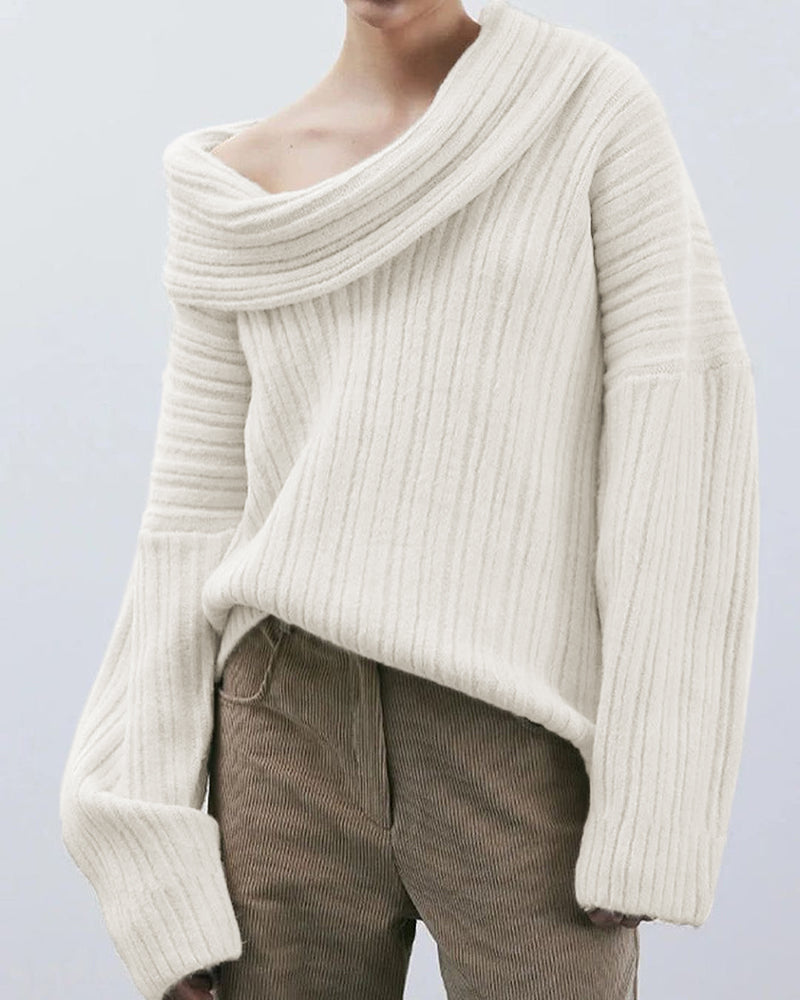 Casual Knitted Sweater with One Shoulder – LuxeOne