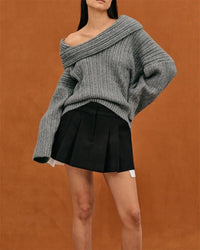 Casual Knitted Sweater with One Shoulder – LuxeOne
