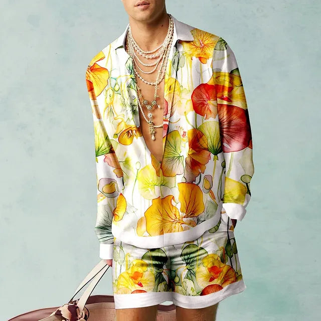 Trendy Hawaii-sæt med silkeagtig finish til herrer – Fabio