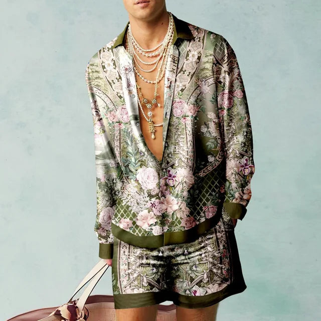 Trendy Hawaii-sæt med silkeagtig finish til herrer – Fabio