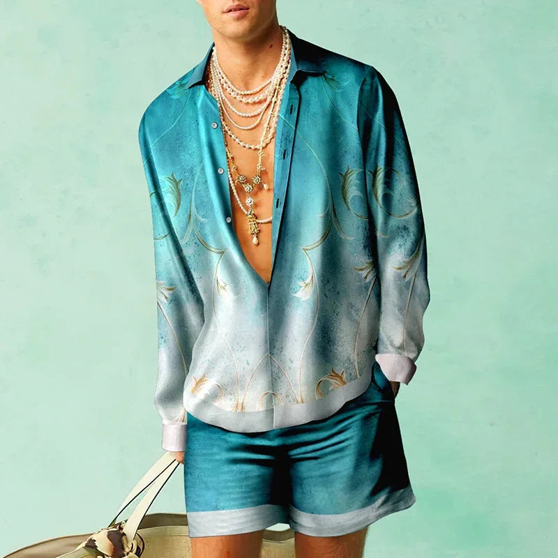 Trendy Hawaii-sæt med silkeagtig finish til herrer – Fabio