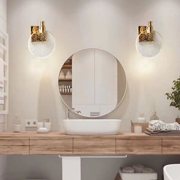 Runde Kristall-Wandleuchte, gold, modernes Design, Badezimmer, Spiegelbeleuchtung.