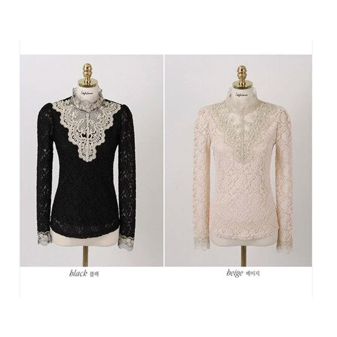 Women's blouse with autumnal embroidered lace – Elisabeth