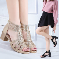 Modische Damen Keilsandalen mit Strass und Reißverschluss – Yara