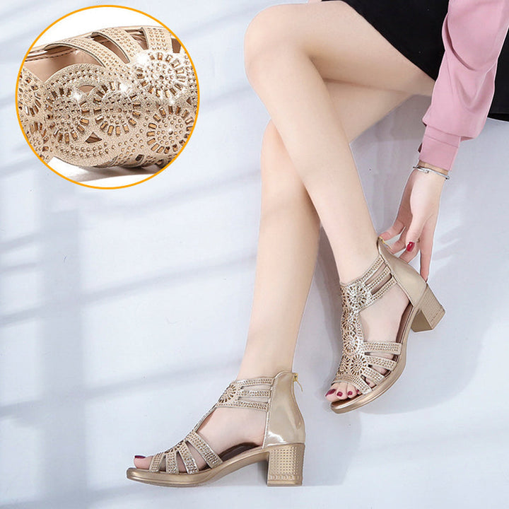 Modische Damen Keilsandalen mit Strass und Reißverschluss – Yara