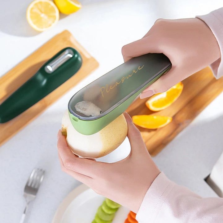 Pelador de verduras de acero inoxidable con recipiente recogedor – PeelPro