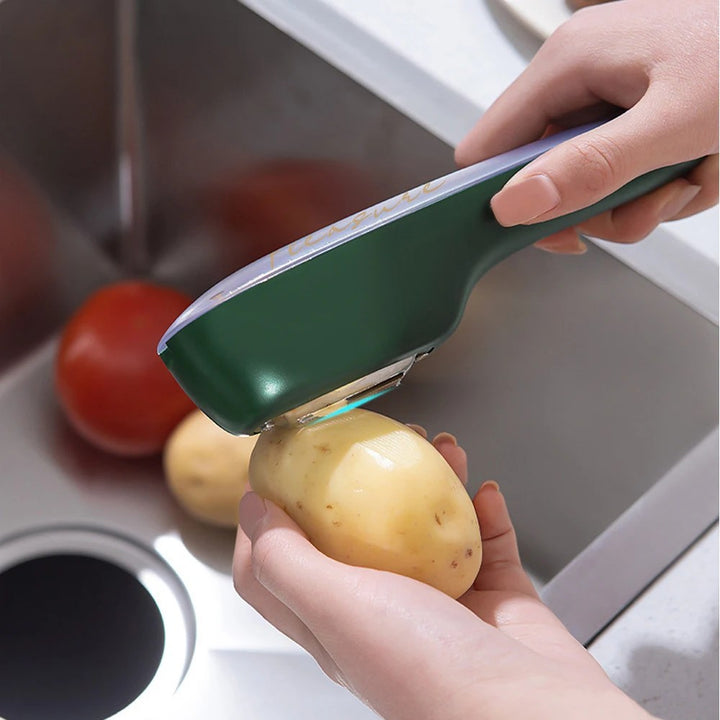 Pelador de verduras de acero inoxidable con recipiente recogedor – PeelPro