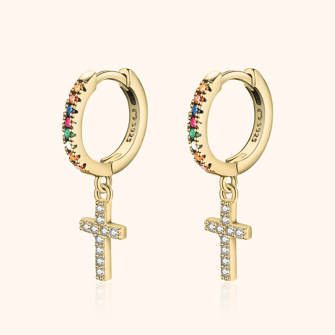 Colorful Zirconia Cross Earrings - Aurora