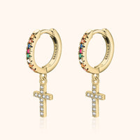 Colorful Zirconia Cross Earrings - Aurora