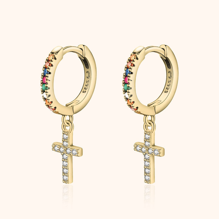 Colorful Zirconia Cross Earrings - Aurora