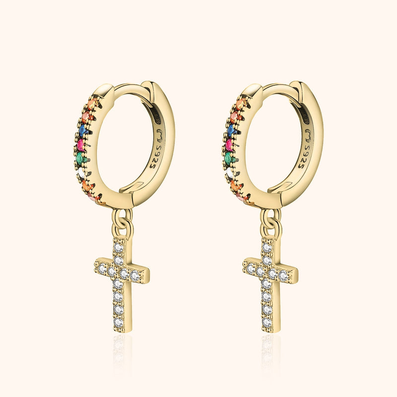 Colorful Zirconia Cross Earrings - Aurora
