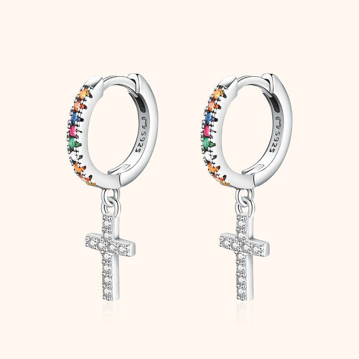 Colorful Zirconia Cross Earrings - Aurora