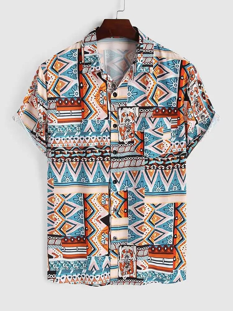 Sommer Women's Shirt with Ethnic Print and Chest Pocket – Nova