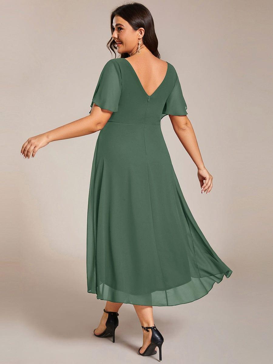 Chiffon Hoch-Tief Hochzeitsgastkleid mit V-Ausschnitt und kurzen Ärmeln 148