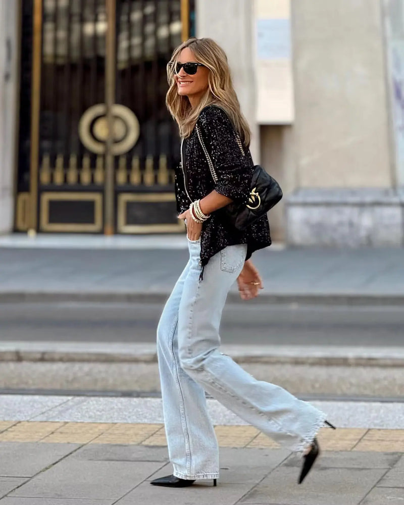 Trendy dame palietter blazer til forår og events – Soraya