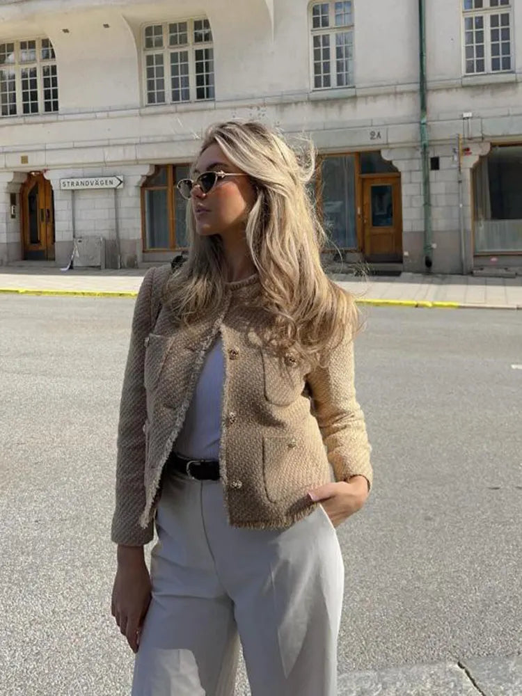 Elegant tweedjakke med guldknapper - Evelyn