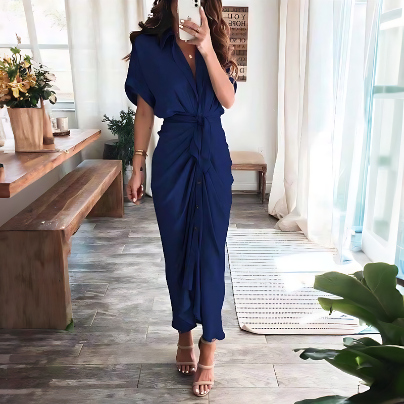 Maxi dress with ruffles and V-neck summer style women's fashion - Elina