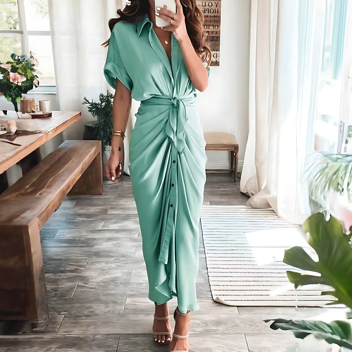 Maxi dress with ruffles and V-neck summer style women's fashion - Elina