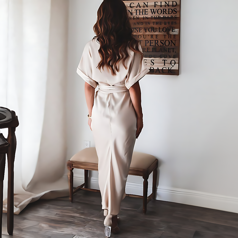 Maxi dress with ruffles and V-neck summer style women's fashion - Elina