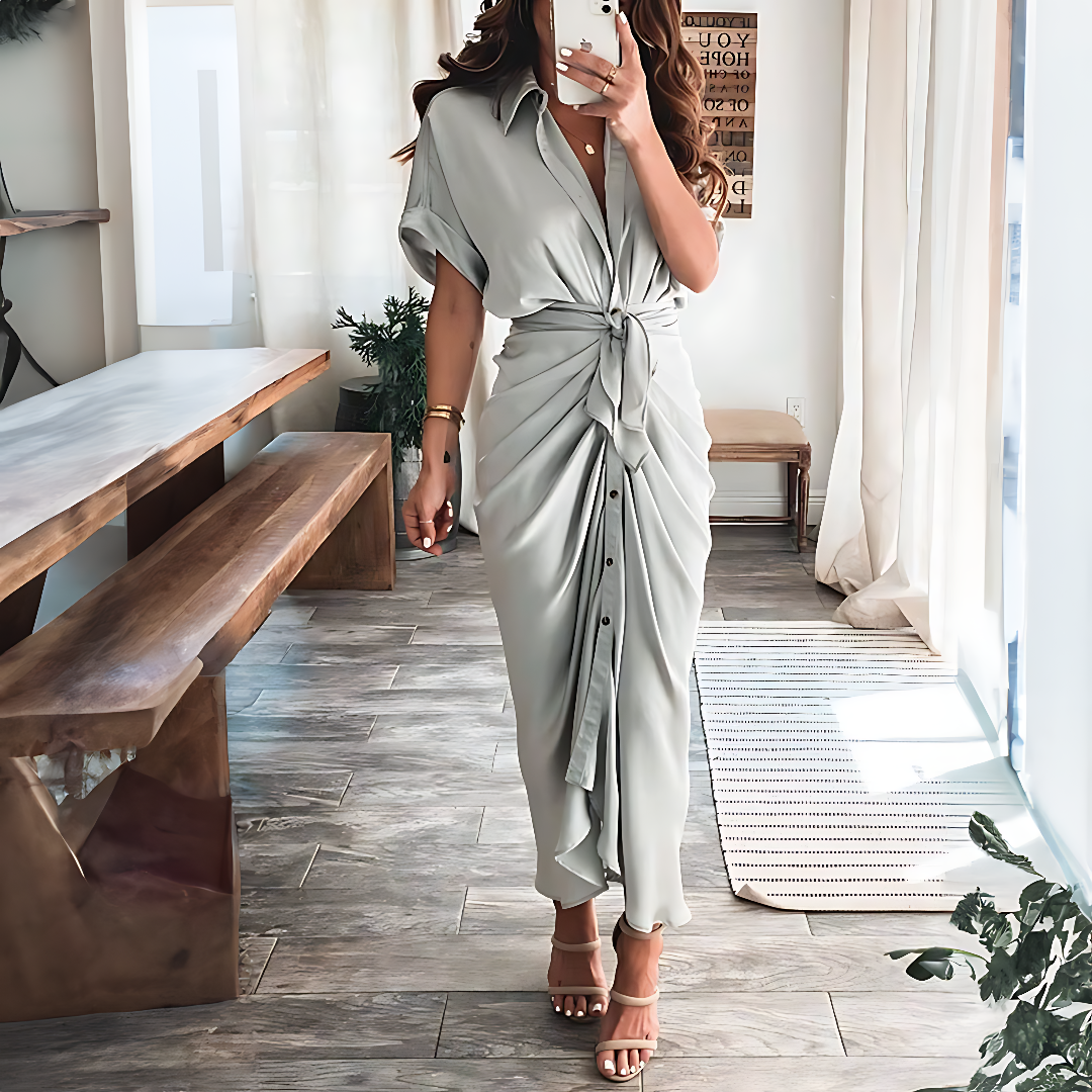 Maxi dress with ruffles and V-neck summer style women's fashion - Elina