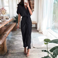 Maxi dress with ruffles and V-neck summer style women's fashion - Elina