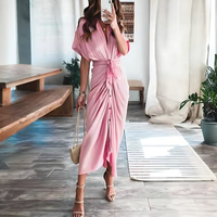 Maxi dress with ruffles and V-neck summer style women's fashion - Elina