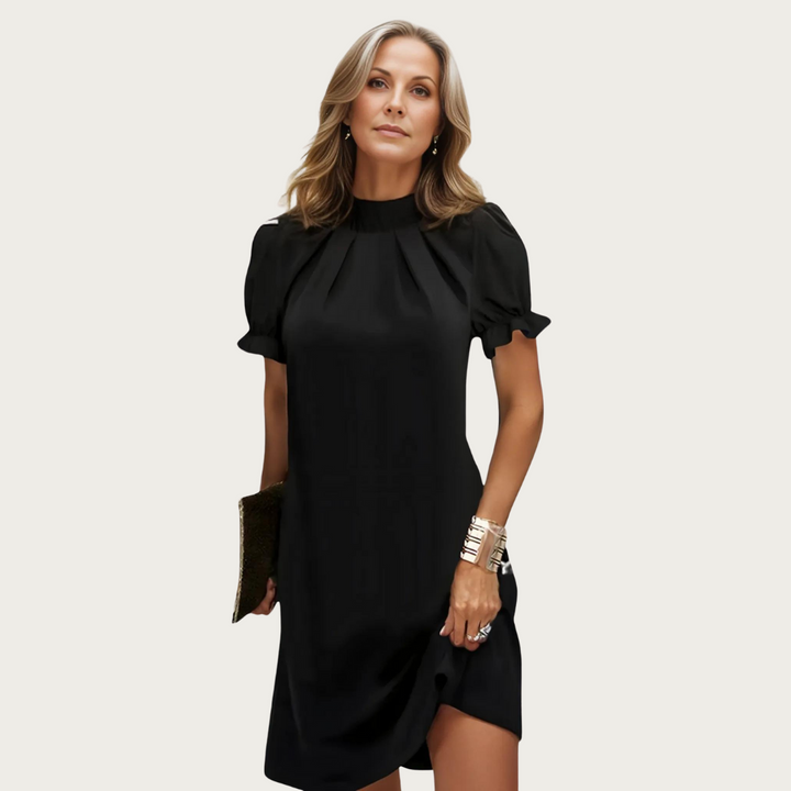 Black midi evening dress with puff sleeves - Amber