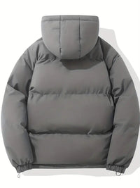 Graue Kapuzenjacke, klassisches Design, warm, Wintermode, Unisex, isoliert, modisch.