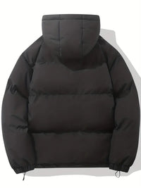Schwarze Daunenjacke mit Kapuze, klassisches Design, warm, wintertauglich, Unisex.