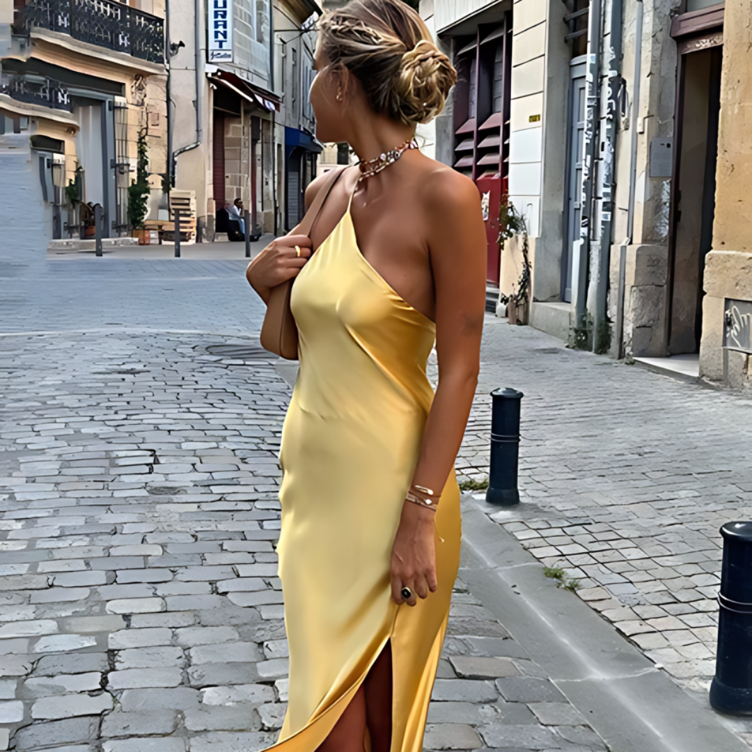 Vestido de verano amarillo con espalda descubierta – Noëlle