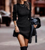 Damen Strickkleid Schwarz, Langarm, Modisch, Herbstmode, Elegantes Design, Bequemes Material