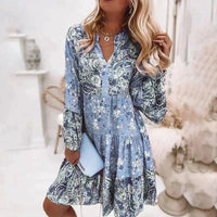 Floral Pattern Midi Dress with Long Sleeves and Button Placket – Amelise