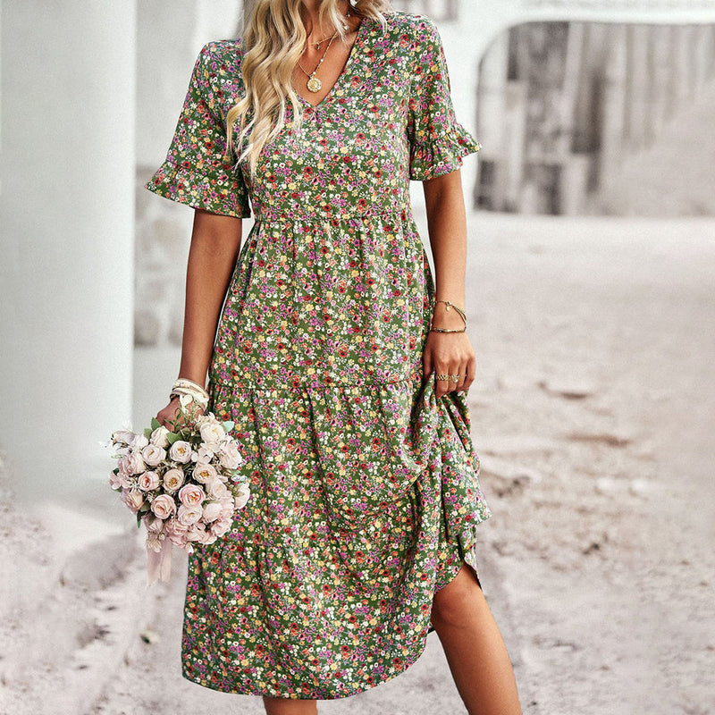 Dress with floral pattern in midi length - Leila
