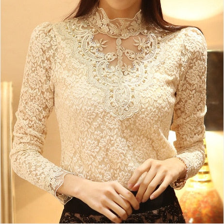 Women's blouse with autumnal embroidered lace – Elisabeth