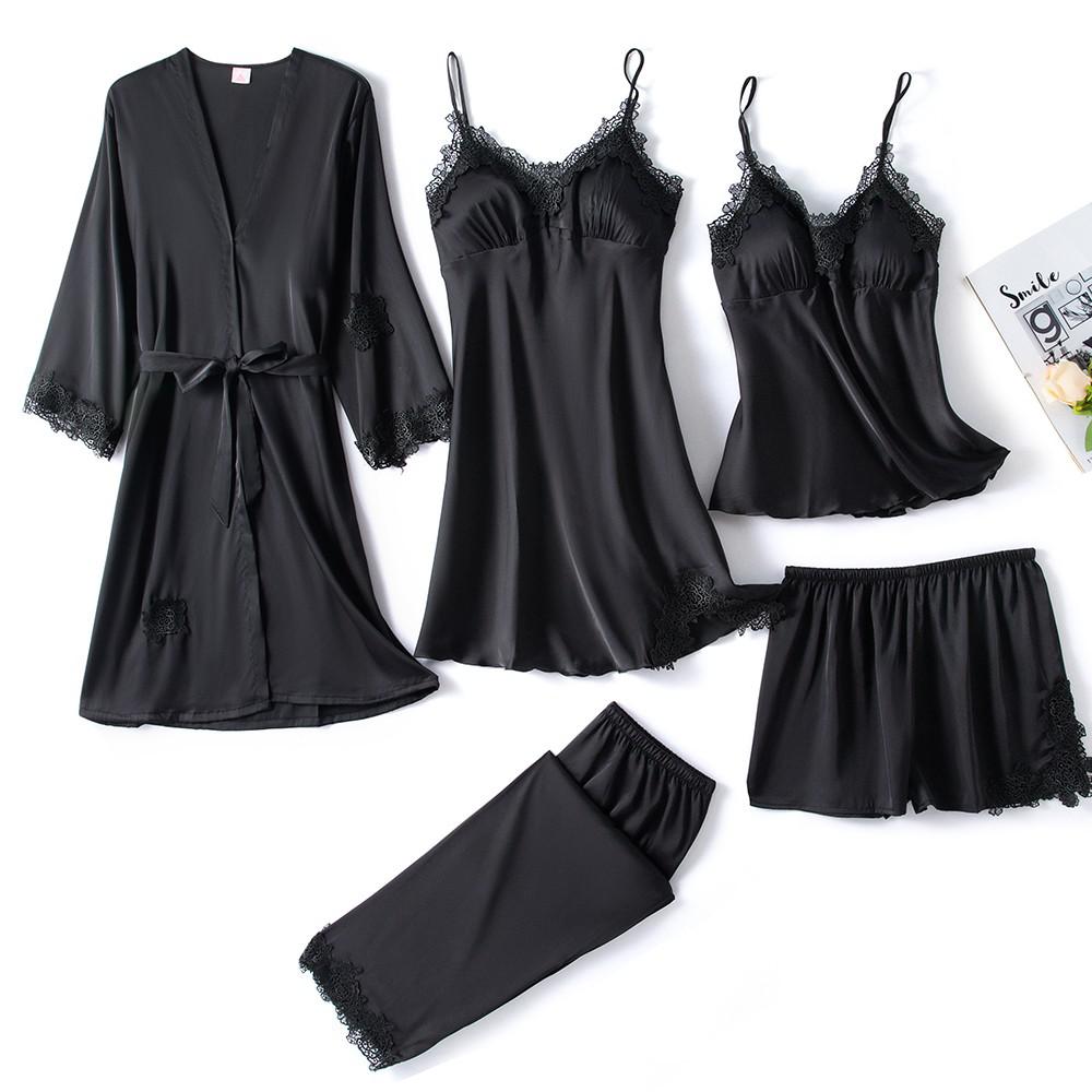 Satin Sleep Set for Women 5-piece with Lace – Amara