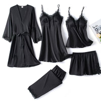 Satin Sleep Set for Women 5-piece with Lace – Amara