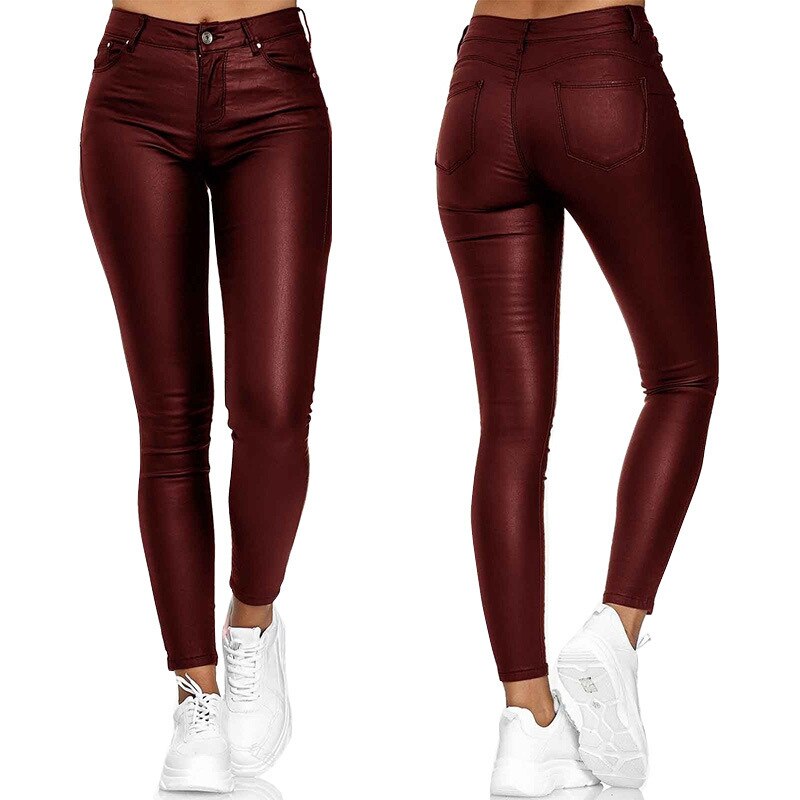 Leather stretch pants with high waist – Raffaela