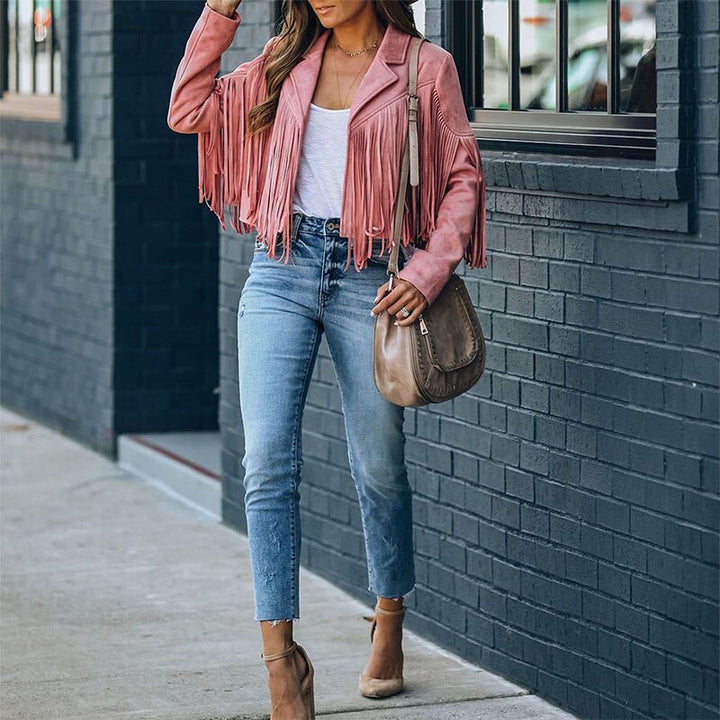 Trendy Suede Women's Jacket with Fringes - Isabella